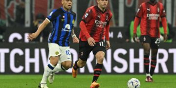 AC Milan's Christian Pulisic and Lautaro Martinez of Inter