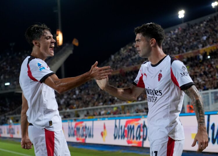 Christian Pulisic and Samuele Ricci of AC Milan ميلان بوليسيك ريتشي