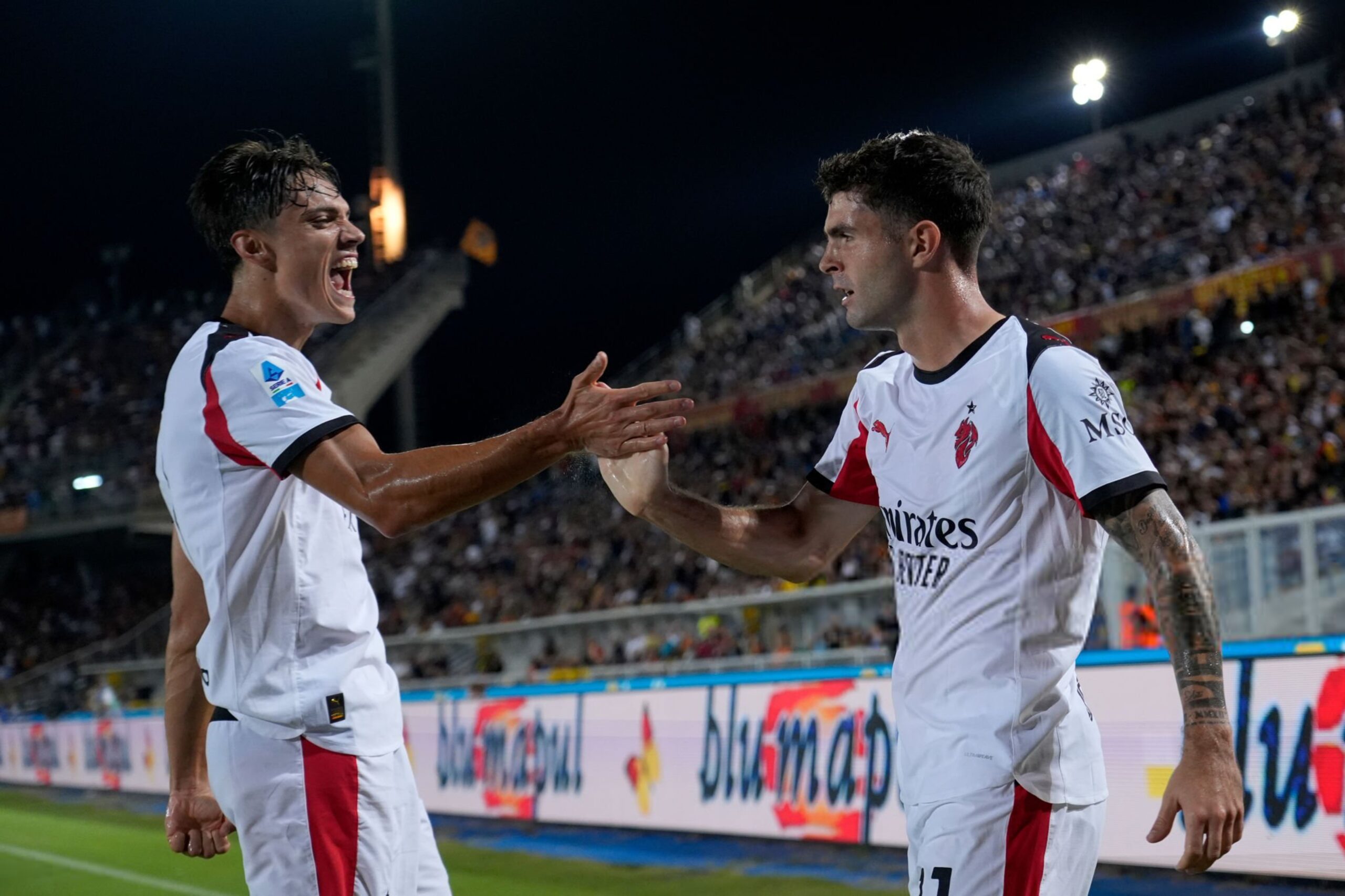 Christian Pulisic and Samuele Ricci of AC Milan ميلان بوليسيك ريتشي