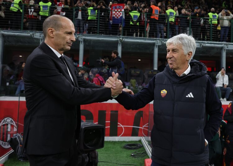 AC Milan's Massimiliano Allegri and Gian Piero Gasperini of Roma