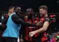 AC Milan players celebrate Fullkrug's goal
