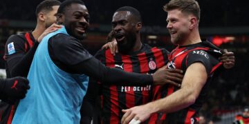 AC Milan players celebrate Fullkrug's goal