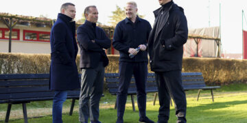 Igli Tare, Gerry Cardinale, Zlatan Ibrahimovic and Giorgio Furlani of AC Milan