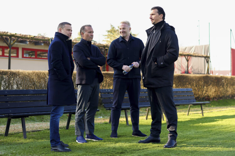 Igli Tare, Gerry Cardinale, Zlatan Ibrahimovic and Giorgio Furlani of AC Milan