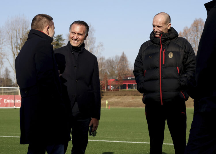 Massimiliano Allegri and Gerry Cardinale with Giorgio Furlani