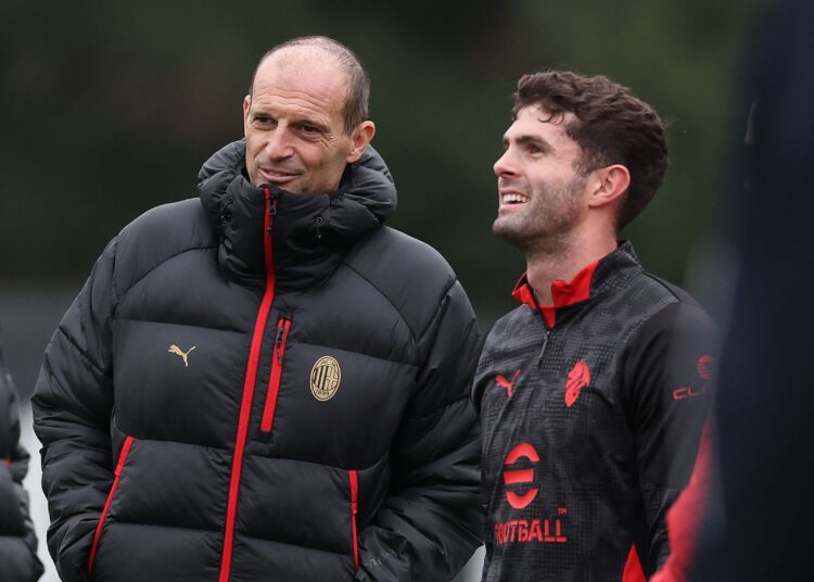 Christian Pulisic and Massimiliano Allegri of AC Milan