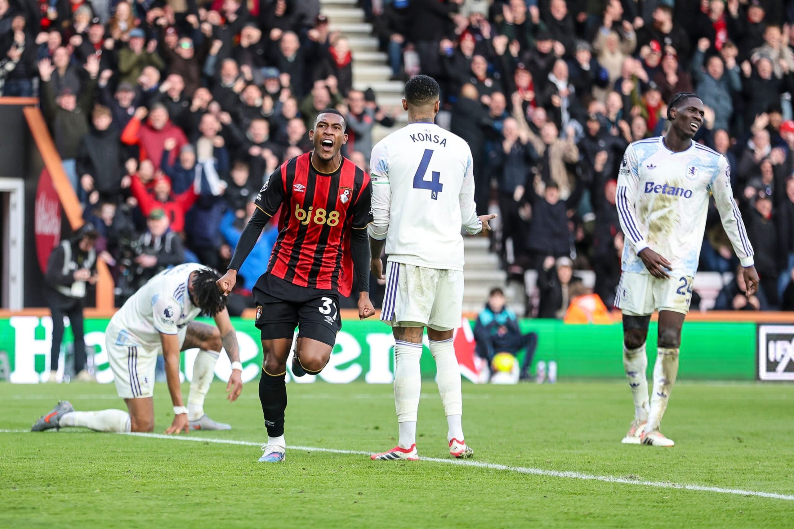 Rayan of Bournemouth celebrates after he scores a goal to make it 1-1 during the Premier League match between Bournemouth and Aston Villa at Vitality Stadium on February 07, 2026 in Bournemouth, England. (Photo by Robin Jones - AFC Bournemouth/AFC Bournemouth via Getty Images)
