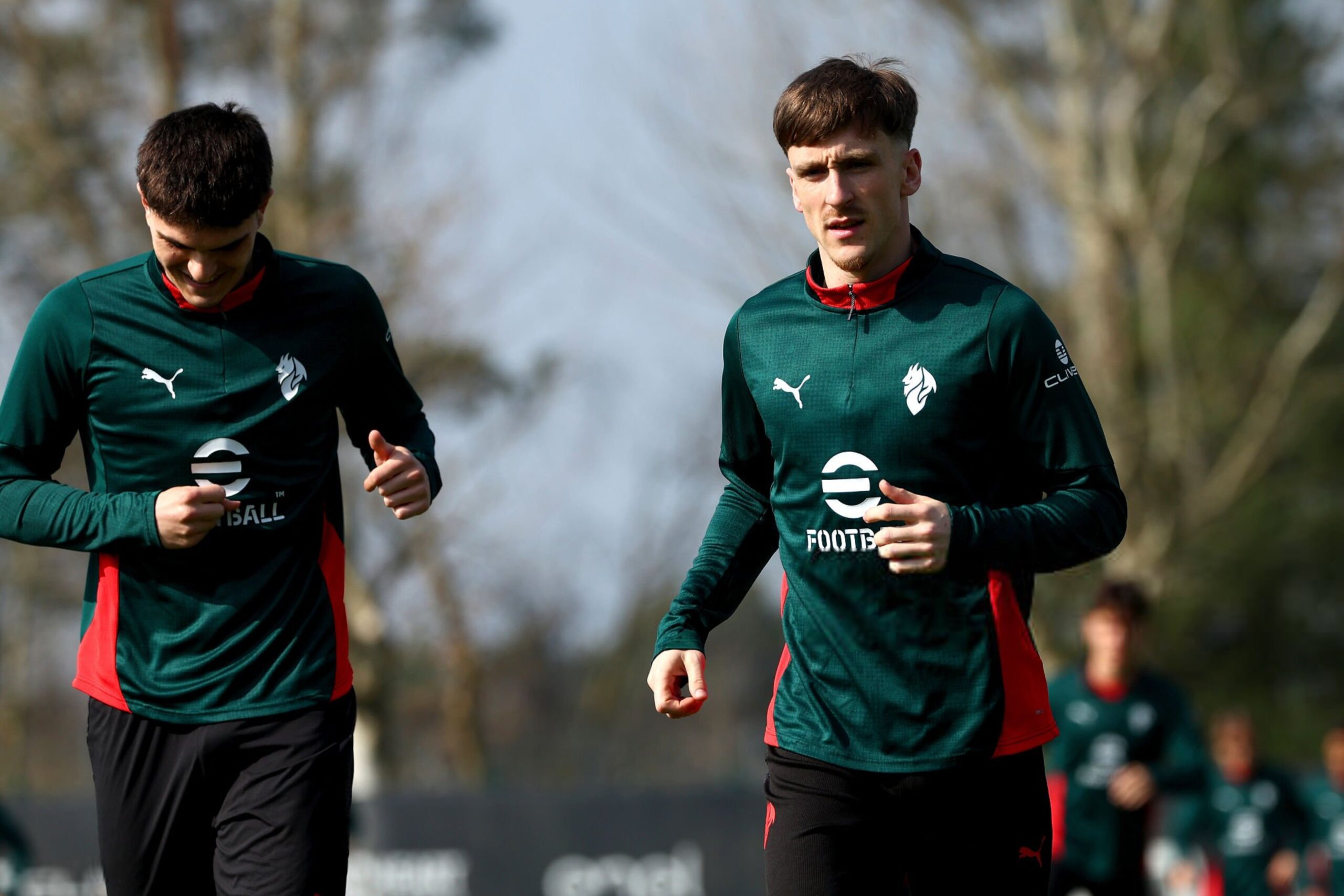 Alexis Saelemaekers and Davide Bartesaghi of AC Milan