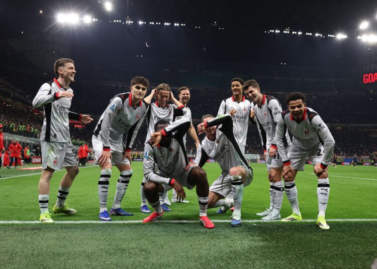 Youssouf Fofana celebrates with his AC Milan teammates