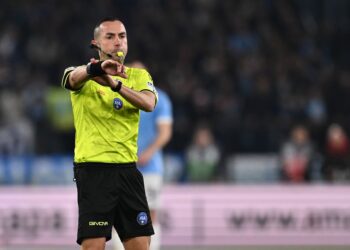 Referee Marco Guida in the 29th matchday of the Serie A championship between S.S. Lazio and A.C. Milan at the Olympic Stadium in Rome, Italy, on March 15, 2026. (Photo by Domenico Cippitelli/NurPhoto via Getty Images)
