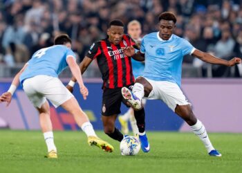 Pervis Estupinan of AC Milan during a match against Lazio