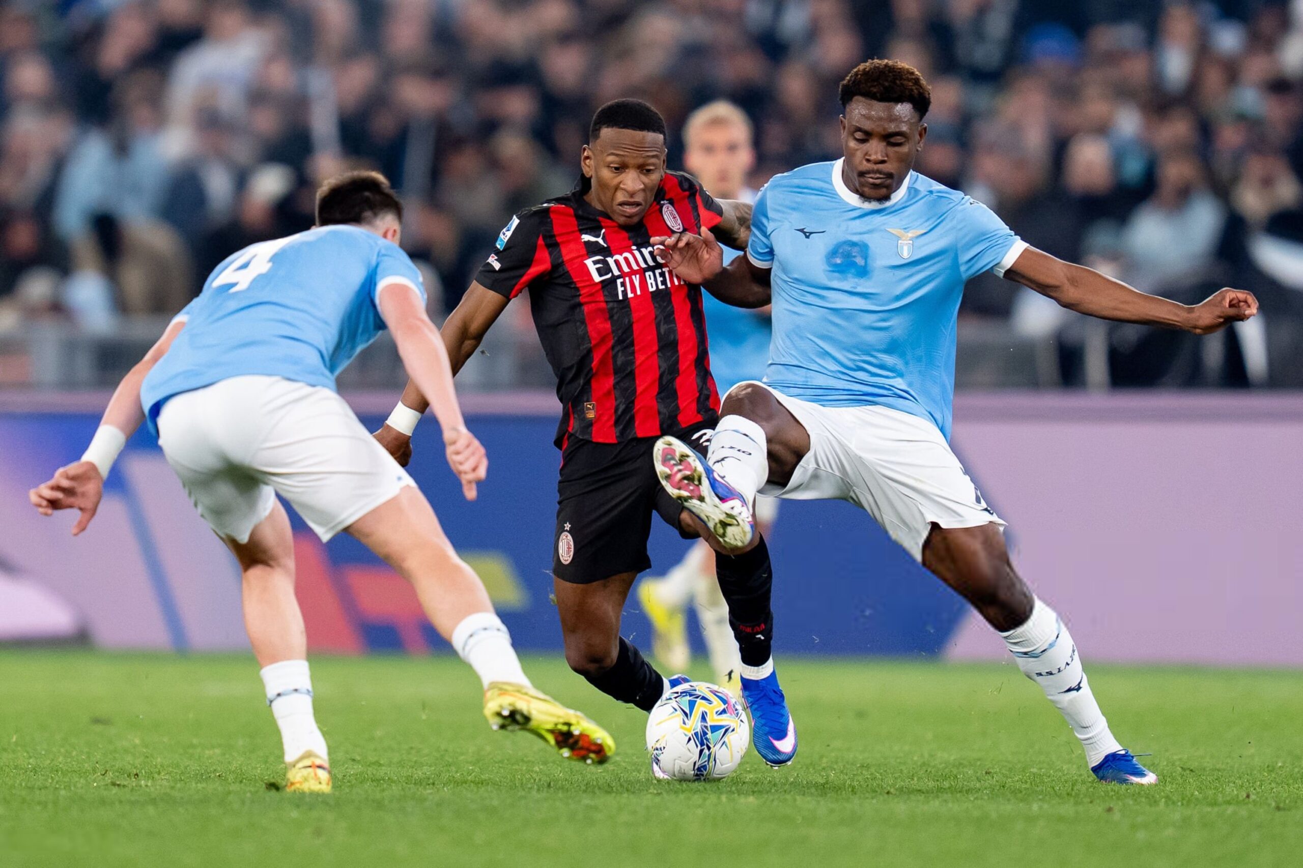 Pervis Estupinan of AC Milan during a match against Lazio