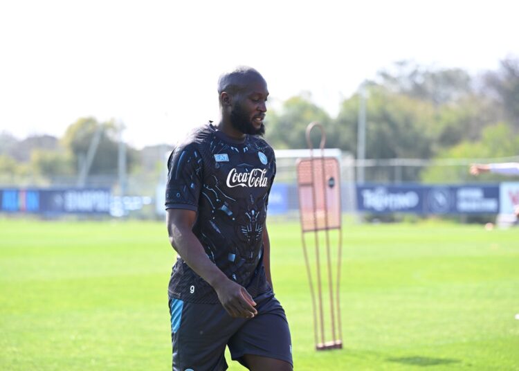 NAPLES, ITALY - MARCH 10: Romelu Lukaku of Napoli attends a training session on March 10, 2026 in Naples, Italy. (Photo by SSC NAPOLI/SSC NAPOLI via Getty Images)