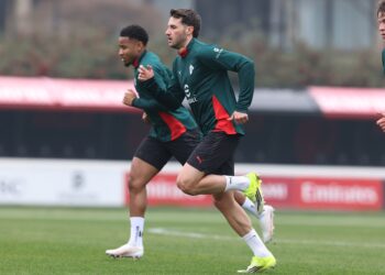 Santiago Gimenez and Christopher Nkunku of AC Milan