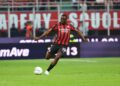 Youssouf Fofana of AC Milan kicks the ball during the Serie A match between AC Milan and Udinese Calcio at Giuseppe Meazza Stadium on April 11, 2026 in Milan, Italy. (Photo by Giuseppe Cottini/AC Milan via Getty Images)