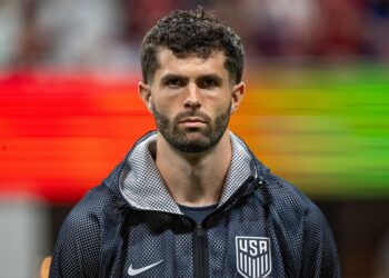 Christian Pulisic #10 of the United States looks on prior to an international friendly match against Portugal at Mercedes-Benz Stadium on March 31, 2026 in Atlanta, Georgia. Portugal won 2-0. (Photo by Shaun Clark/ISI Photos/ISI Photos via Getty Images)