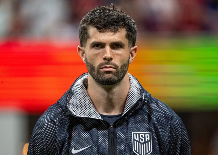 Christian Pulisic #10 of the United States looks on prior to an international friendly match against Portugal at Mercedes-Benz Stadium on March 31, 2026 in Atlanta, Georgia. Portugal won 2-0. (Photo by Shaun Clark/ISI Photos/ISI Photos via Getty Images)