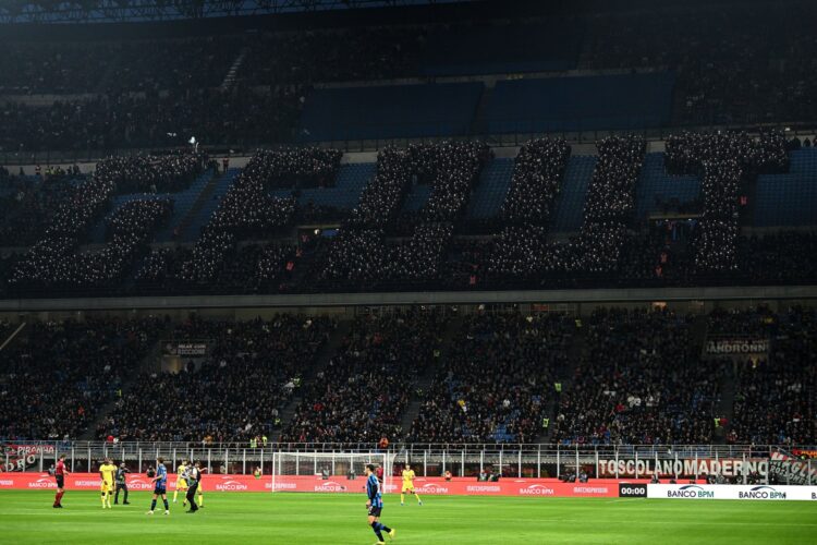 AC Milan fans view as they protest at San Siro