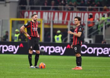 Adrien Rabiot and Ardon Jashari of AC Milan