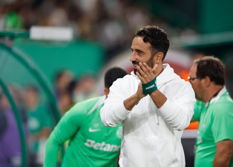 Ruben Amorim of Sporting CP looks on during the Liga Portugal Betclic march between Sporting CP and FC Porto at Estadio Jose Alvalade on August 31, 2024 in Lisbon, Portugal. (Photo by Joao Rico/DeFodi Images/DeFodi via Getty Images)