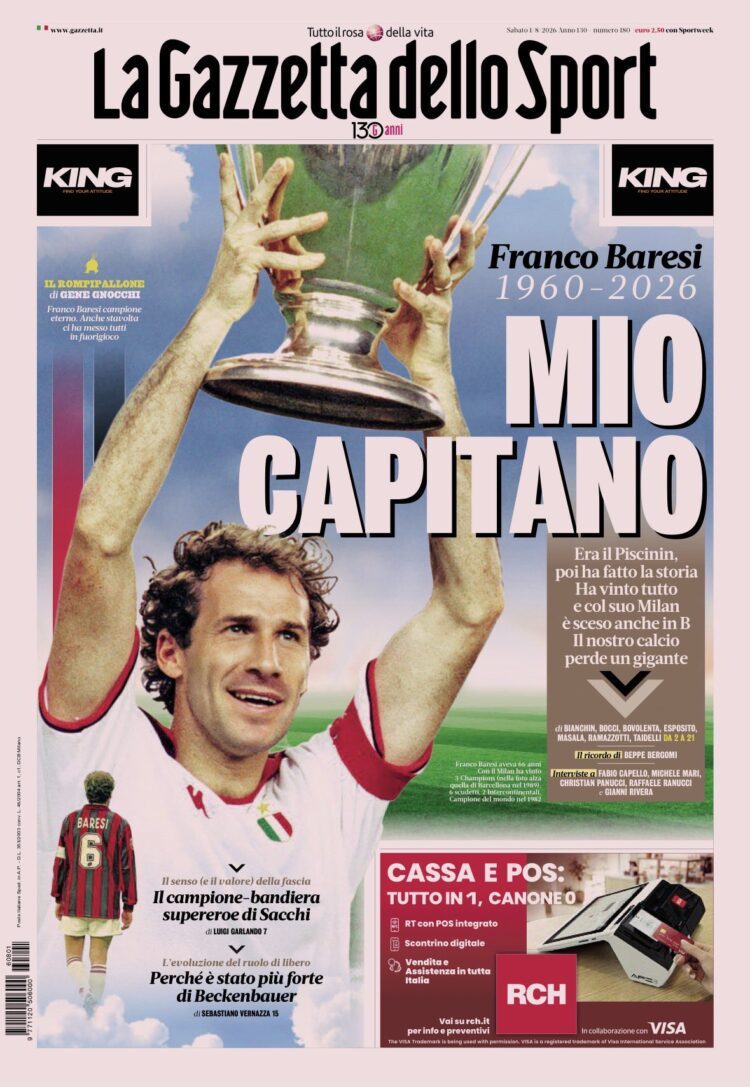 Gazzetta dello Sport on Baresi: “My Captain”