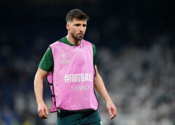 Ruben Dias centre-back of Manchester City and Portugal during the warm-up before the UEFA Champions League 2025/26 Round of 16 First Leg match between Real Madrid CF and Manchester City FC at Estadio Santiago Bernabeu on March 11, 2026 in Madrid, Spain. (Photo by Jose Breton/Pics Action/NurPhoto via Getty Images)