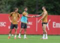Mario Gila, Christian Pulisic, and Luka Modric of AC Milan غيلا بوليسيك مودريتش ميلان
