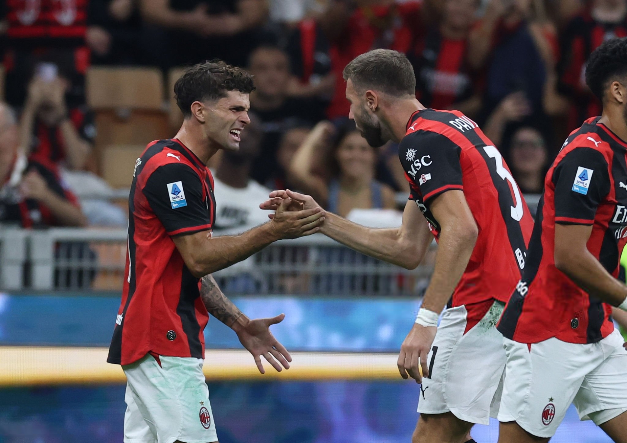 Christian Pulisic and Strahinja Pavlovic of AC Milan ميلان بافلوفيتش بوليسيك