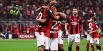 AC Milan players celebrate vs Lecce