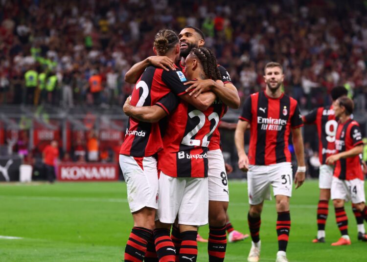 AC Milan players celebrate vs Lecce