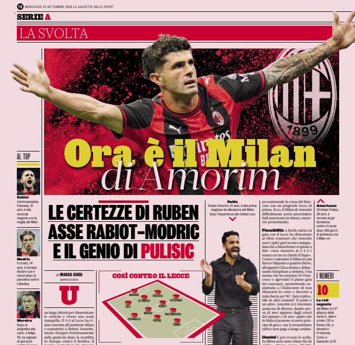 Gazzetta: Now it is Amorim’s Milan – Rabiot and Modric’s partnership and Pulisic’s genius