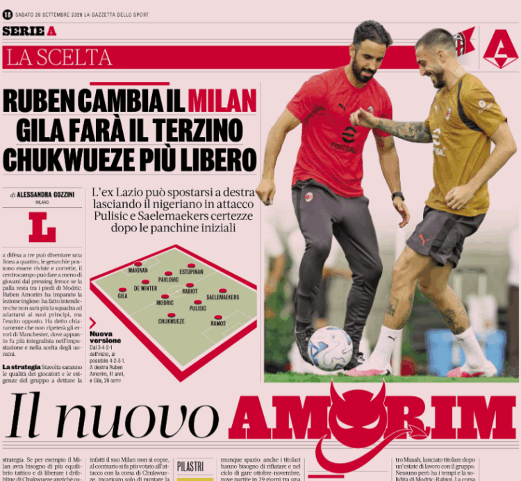 Gazzetta: Amorim changes Milan – Gila at Right-Back and Chukwueze given more freedom