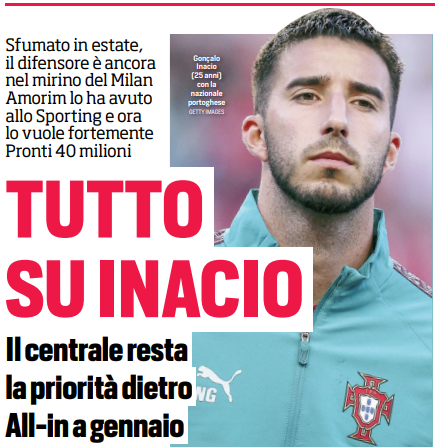 CorSport: AC Milan are coming back for Inácio in January