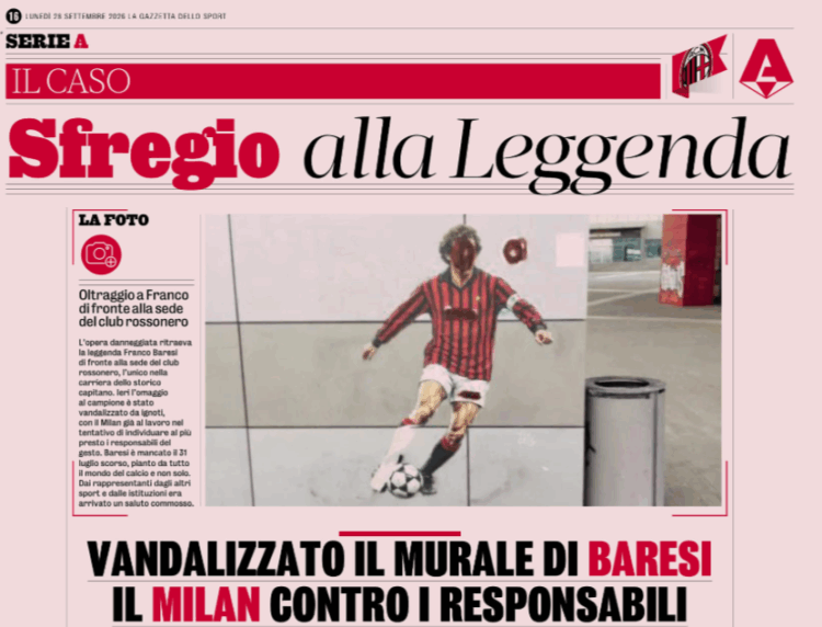 Gazzetta: Franco Baresi’s mural vandalised as Milan moves to identify those responsible