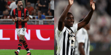 Gonçalo Ramos of AC Milan and Randal Kolo Muani of Juventus