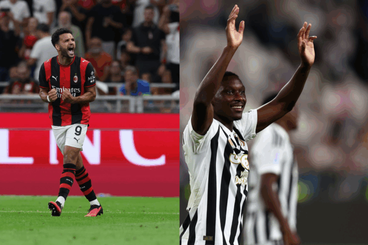 Gonçalo Ramos of AC Milan and Randal Kolo Muani of Juventus