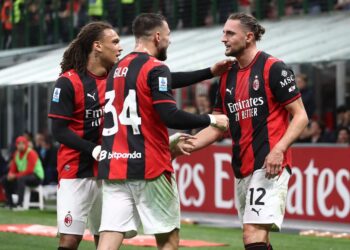 Adrien Rabiot Diego Moreira and Mario Gila of AC Milan