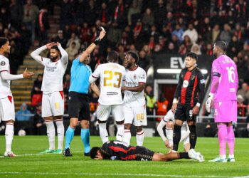 AC Milan's Mike Maignan receives a red card vs Bournemouth