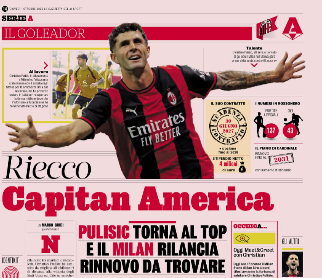 Gazzetta: Pulisic back at his best as Milan revive renewal talks