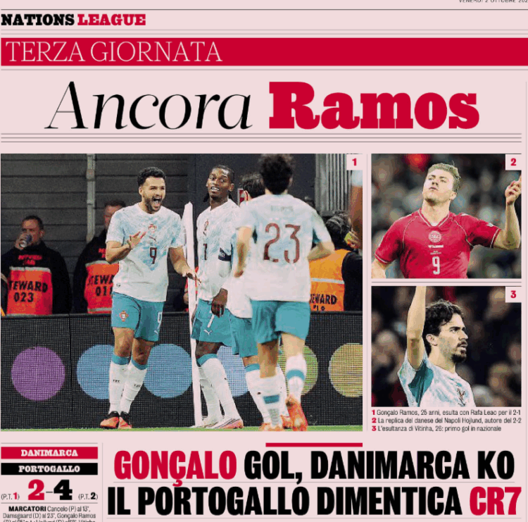 Gazzetta: “Ramos again” – Milan’s star strikes once more as Portugal beat Denmark 4–2