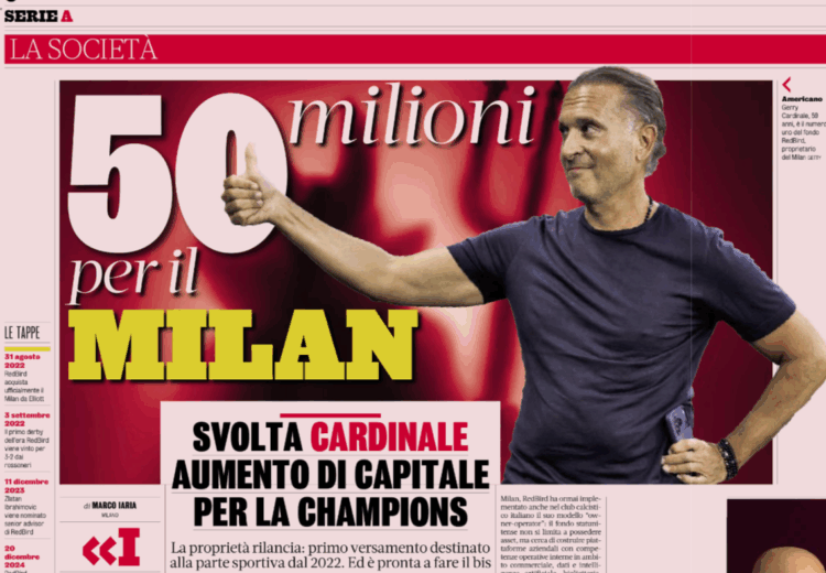 Gazzetta: €50 Million for Milan: Cardinale’s turning point – A capital boost for the Champions League
