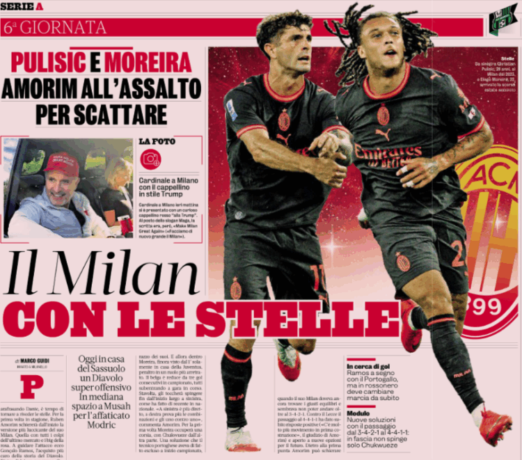 Gazzetta: Pulisic and Moreira: Amorim goes on the attack vs Sassuolo