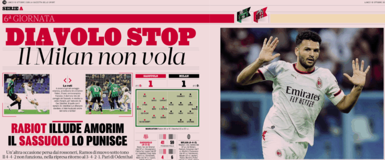 Gazzetta: Milan do not fly: Rabiot gave Amorim false hope, but Sassuolo punished the Rossoneri