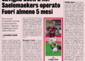 Gazzetta: Saelemaekers out for five months, Gabbia hopeful of early return