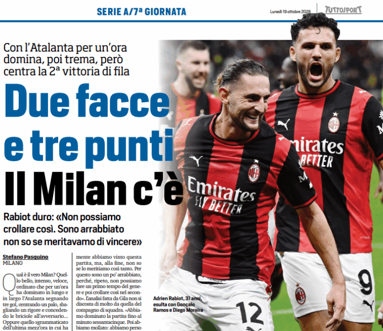 Tuttosport: AC Milan’s two faces – Amorim’s team survives Atalanta scare