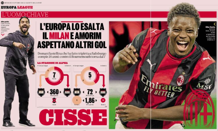 Gazzetta: Europe brings out the best in Cisse – Milan and Amorim expect goals against Bournemouth