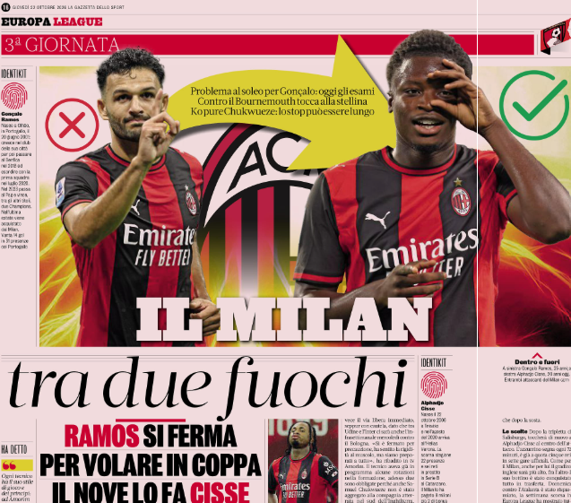 Gazzetta: Milan between two fires: Ramos sidelined – Cisse ready to lead the attack