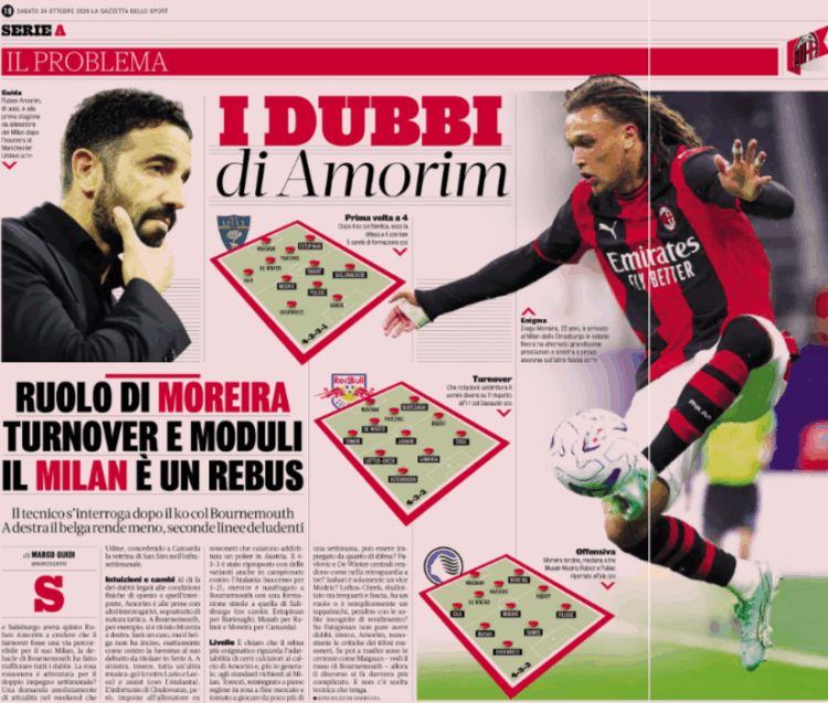 Gazzetta: Amorim’s tactical dilemmas over Moreira, squad rotation and his Milan formations