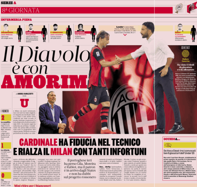 Gazzetta: Gerry Cardinale stands by Amorim as injury crisis deepens ahead of Udinese