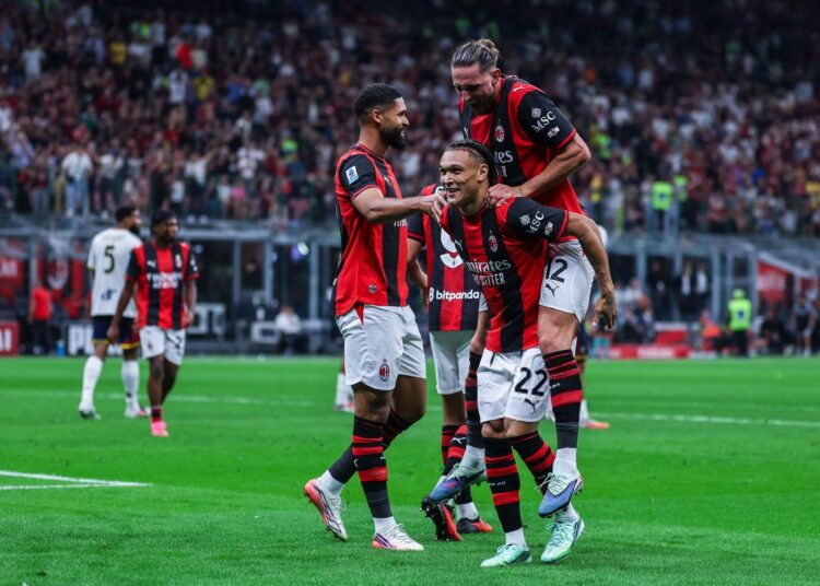 Diego Moreira, Loftus-Cheek, and Adrien Rabiot of AC Milan